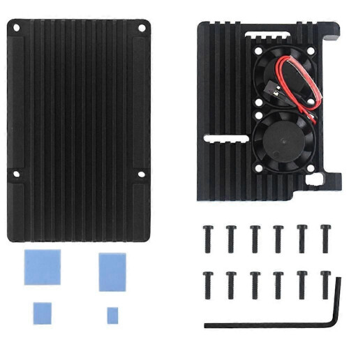 Για Raspberry Pi 4B, Θήκη αλουμινίου με διπλό ανεμιστήρα ψύξης,