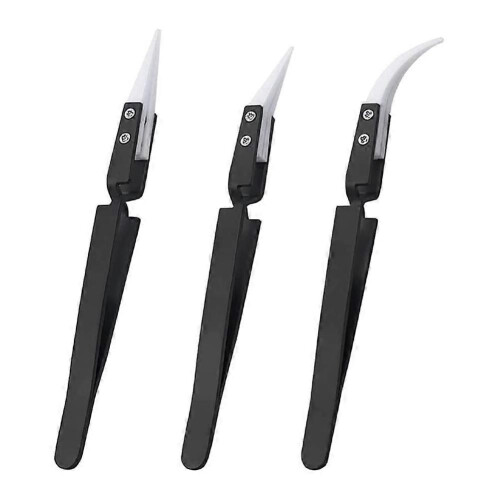 3Pcs Anti-Static Reverse Ceramic Tweezer Black 2