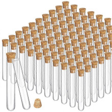 100PCS Glass Test Tubes with Cork Clear Stoppers Round Bottom Lab Test Alcohol Tampons Tubes Container(15X100mm/13Ml)