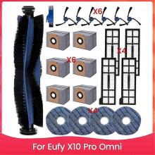 Części i akcesoria do Eufy X10 Pro Omni: szczotka boczna, filtr HEPA, ściereczka do mopa, wymienne worki