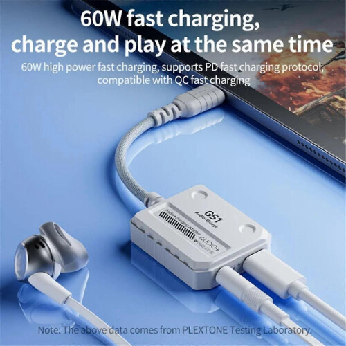 Μετατροπέας ακουστικών GS1 2 σε 1 Type-C, υποστηρίζει γρήγορη 2