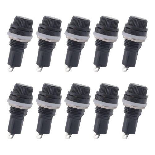 10Pcs 10A AC 250V 5mm x 20mm Panel Mounted Plastic Fuse Holder Socket 1