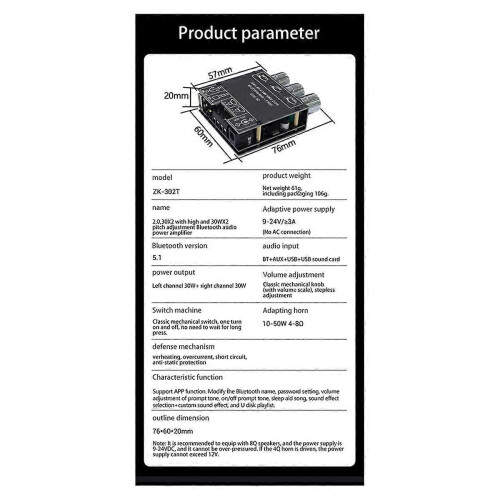 -Modulo amplificatore di potenza digitale Bluetooth 302T 2
