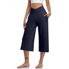 Women with Pockets Loose Fit Wide Leg Yoga Pants-Navy Blue XL
