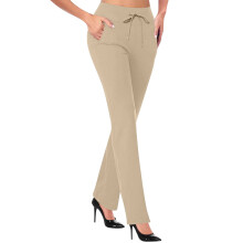 Dress Pants Women Stretchy High Wide Leg Work Pants-Apricot S