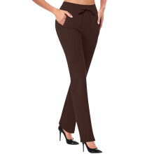 Dress Pants Women Stretchy High Wide Leg Work Pants-Brown S