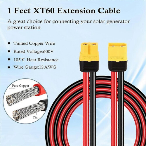 Καλώδιο επέκτασης 2 τεμαχίων XT60 12AWG 1FT XT60 σε XT60 με αρσενι 1