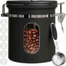 Kaffeedose mit Sichtfenster, luftdichter 473-ml-Edelstahlbehälter mit Datumsanzeige und Messlöffel