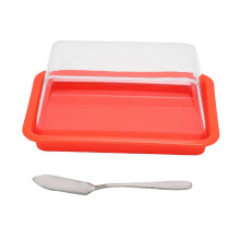 Square Plastic Butter Storage Box Butter Cutter Cheese Container with Clear Lid Red