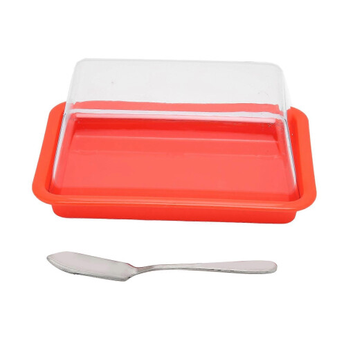 Square Plastic Butter Storage Box Butter Cutter Cheese Container with Clear Lid Red
