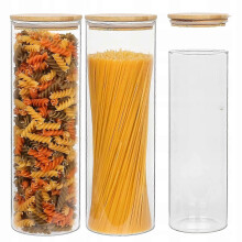 Glass Spaghetti Pasta Storage Containers, Set of 3, 2000ml, Airtight Food Jars