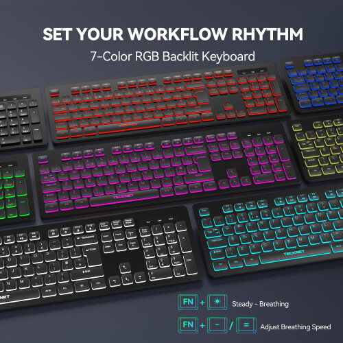 TeckNet TECKNET Wired USB Keyboard, Full-Size, QWERTY UK Layout, Backlit 7-Colors 1
