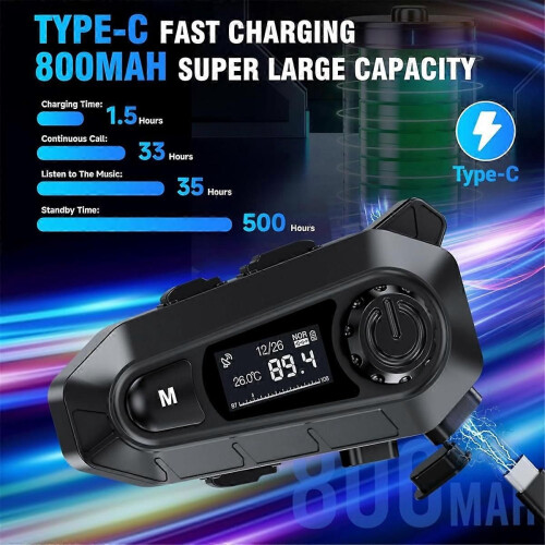 Motorcycle Bluetooth Headset, Helmet Bluetooth Headset with 2 Type Mics, Hands-Free Call/Music/IPX6/ 1
