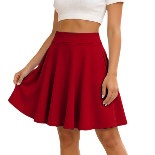 Women's Skort Skirt, Casual, Basic, Versatile, Elastic,-Red XXL