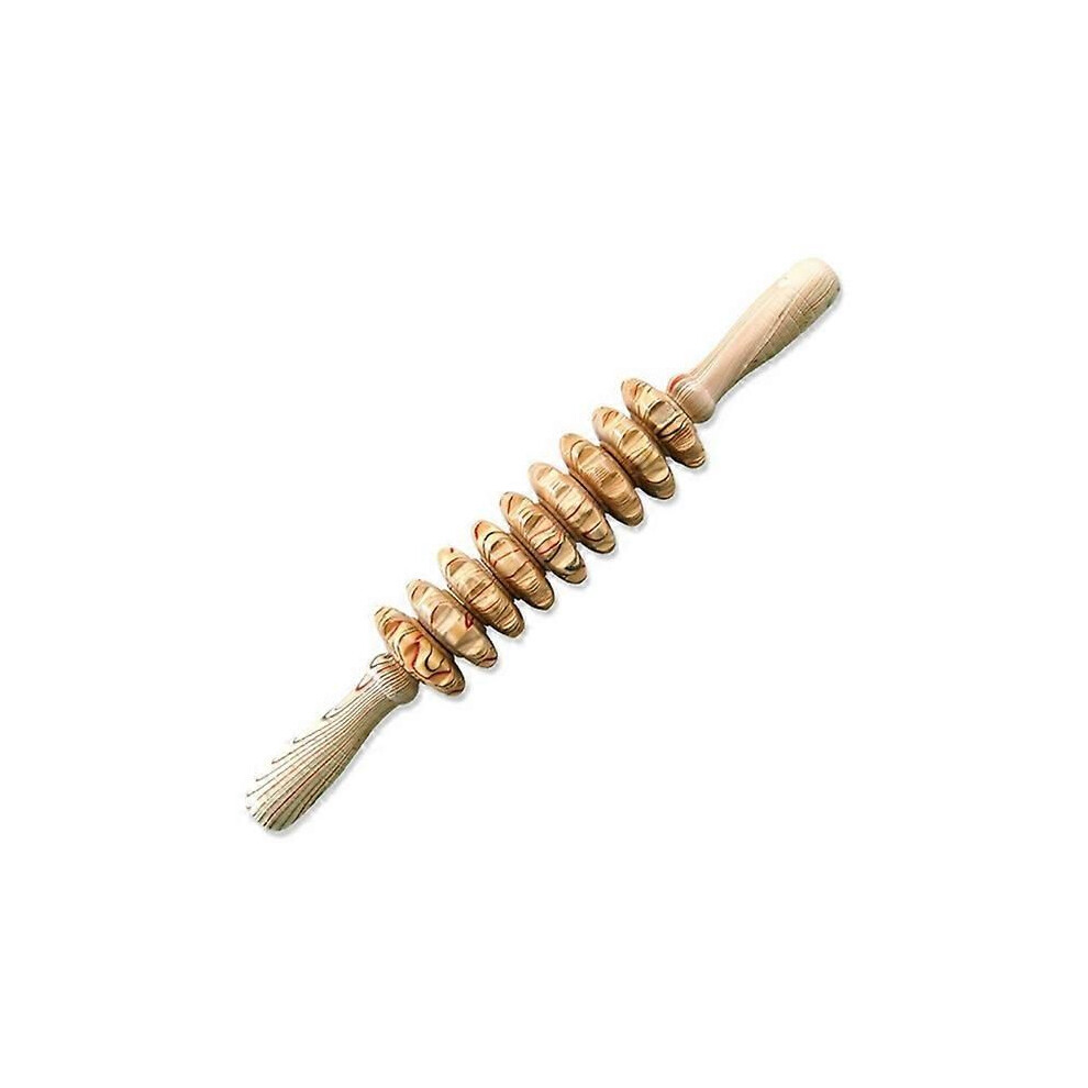 9-Wheel Wooden Abdomen Massage Roller Fitness Roller Stick Muscle