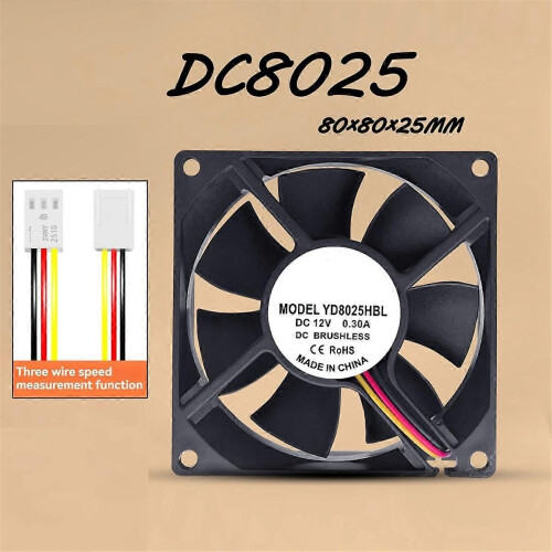 Ventola di raffreddamento da 8 cm per case di computer PC, DC 12V 0.3A, silenziosa, modello 8025, con 1