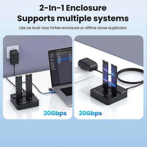 NVME M.2 SSD Docking Station Dual-Bay Solid State Drive Duplicator Read-Write Offline Copying Clone 2