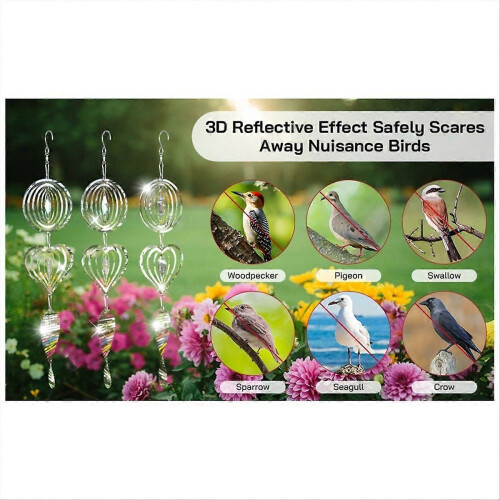 Outdoor bird deterrent reflective 3D wind rotor bird deterrent
