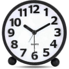 Silent Analog Alarm Clock, Black Metal Large 3D Digits, Non-Ticking Table Clock with Night Light, Bedside Alarm Clock 10.8cm