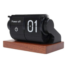 Vintage Flip Clock Mechanical Battery Powered Automatic Page Turning Clock with Wood Base for Living Room Office Black