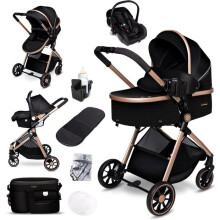 GaGaDumi SoHo cochecito combinado 3-en-1 i-Size, capazo y silla de auto, ultra ligero 7 kg, certificado TÜV, con accesorios Negro