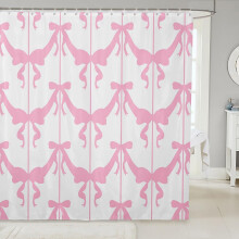Pink and White Shower Curtain 72x72 Cute Bowknot Bathroom Decor Coquette Style Waterproof Easy Install
