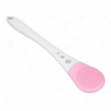 Soft Silicone Body Scrubber with Extended Handle - Waterproof Design for Easy Use (Pink)