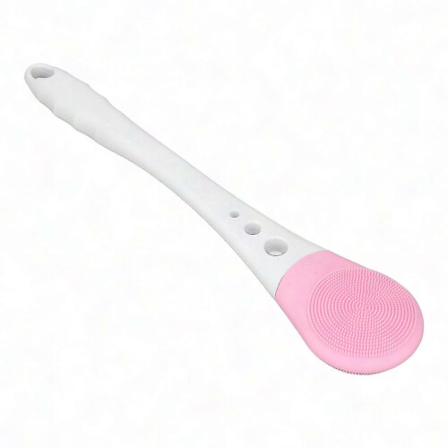 Soft Silicone Body Scrubber with Extended Handle - Waterproof Design for Easy Use (Pink)