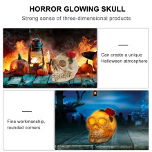 Home Decor Halloween Skull Statue Light LED Day of Dead Flower Skull Figurine Night Light Resin Horror Skull Prop A