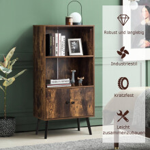 Vintage Bookshelf with 3 Shelves & 2 Doors, Solid Wood Legs