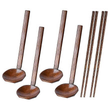 4 Pieces Japanese Long Handle Large Spoon Ramen Spoon Wooden Hot Pot Spoon Shell Spoon Wood Rice So