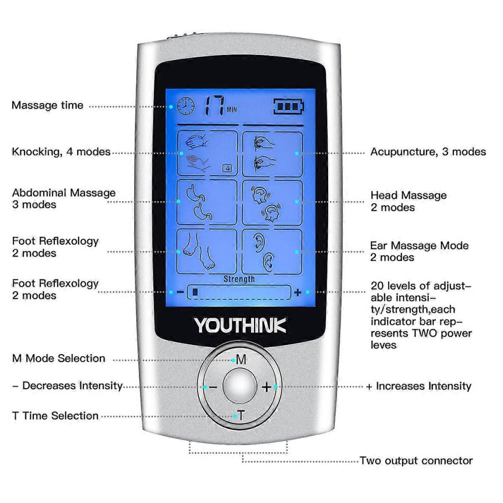 TENS Unit Muscle Stimulator Massage Unit Electronic Pulse Massager with 8 Pads 16 Modes Recharg