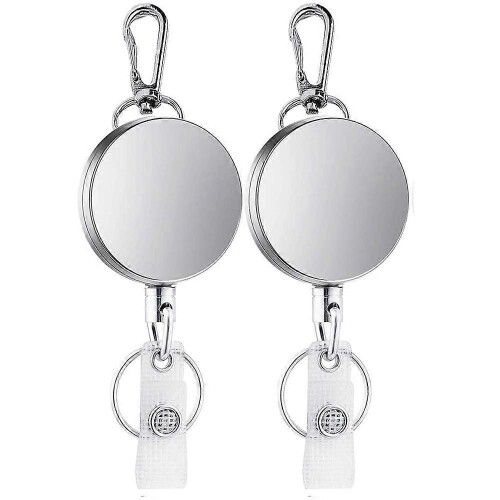 2Pcs Retractable Pull Key Ring ID Lanyard Name Tag Card Holder Reel Belt Clip