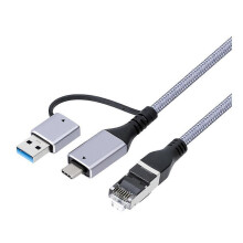 Typ-C/USB 3.0 2-in-1 auf RJ45 Gigabit-Ethernet-Kabel für Laptops, geflochtenes Gigabit-Netzwerkkabel