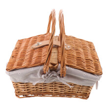 Handwoven Brown Willow Picnic Basket with Lid and Carry Handles