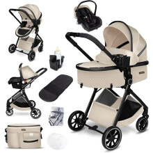 GaGaDumi SoHo cochecito combinado 3-en-1 i-Size, capazo y silla de auto, ultra ligero 7 kg, certificado TÜV, con accesorios Beige