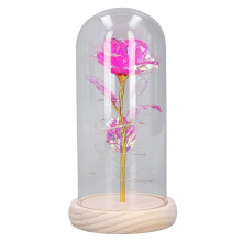Leuchtende LED-Rose aus Glas, farbenfroh, goldfarben, künstlicher Rosenstamm, Glasabdeckung für Hochzeitstag,