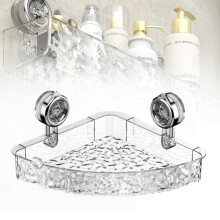 Transparent Corner Suction Cup Shower Shelf, NoDrill Bathroom Organizer with Reusable Wall Mount Design