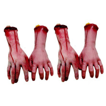2x Blutige Horror-Halloween-Requisite: Abgetrennter, lebensgroßer Arm (22-23 cm)