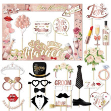 Wedding Photo Props Kit Rose Gold Bride to Be Photo Props with Photo Frame Selfie Prop Bachelorette