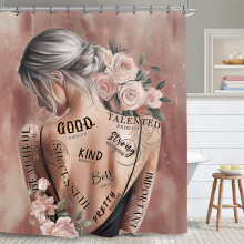 Inspirational Shower Curtain with Motivational Quote Design, Waterproof Floral Fabric, Includes 12 Hooks
