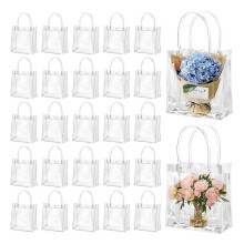 50 Pcs Clear Gift Bags with Handles Plastic Gift Bags Transparent Reusable Tote Bags Candy Goodie Bags for Wedding
