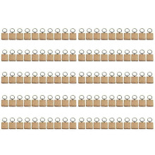 100Pcs DIY Blank Wooden Key Chain Square Carved Key Ring Wooden Key Ring About 40 x 40 mm