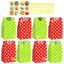24Pcs Christmas Bags Holiday Bags Christmas Gifts Bags Red Green Candy Buffet Paper Bags for Christmas Holiday A