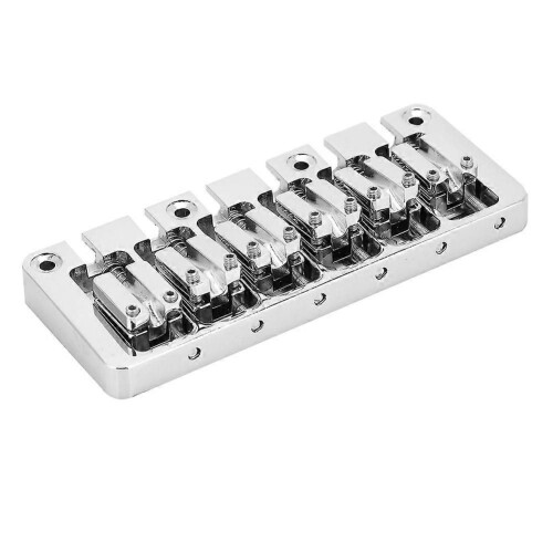 1 PC 6 String Bass Fixed Hardtail Bridge with Adjustable Saddle Chrome 2
