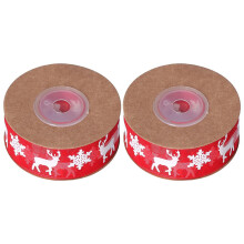 2 Rolls Wide Printed Christmas Ribbon Christmas Decoration Snowflake Deer Red Ribbon