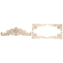 5 Pcs Rubber Wood Carved Applique Furniture Natural Decal Wood Color, 1 Pcs 40X12cm & 4 Pcs 20 X 10