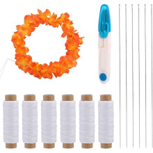 13-teiliges Lei-Nadel-Set zur Herstellung von Blumenkränzen, 6 lange Nadeln, 6 Garnrollen, 1 Nähschere