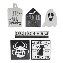 6Pcs Halloween Tier Tray Decorations PVC Spooky Tier Shelf Decoration Autumn Tiered Tray Decoration Home Partys Supplies