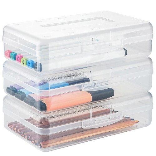 3 Pack Large Hard Pencil Case Organizer, Plastic Supply Box